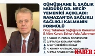 Gümüşhane İl Sağlık Müdürü Dr. Necip Yemenici’den Altın Değerinde Ramazan Tavsiyeleri